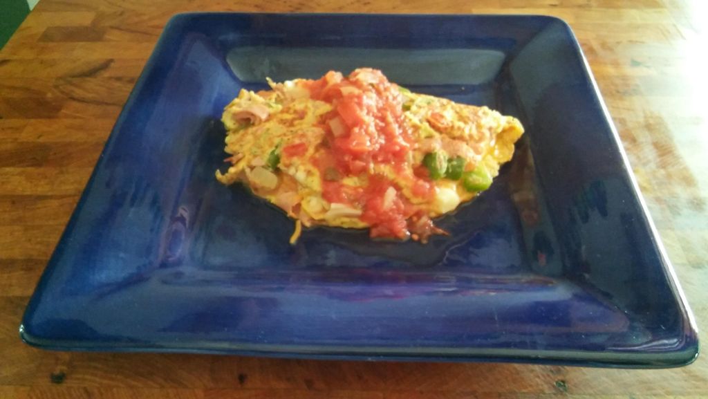 Sauteed Ham and Vegetable Omelet with Pepper Jack 