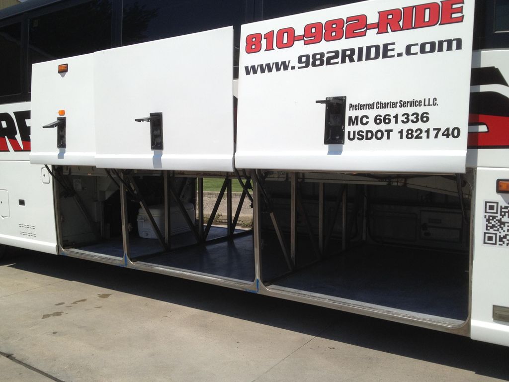View of the storage compartments on larger buses.