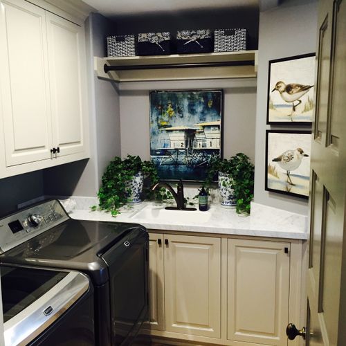 Laundry Room Remodel with custom painted cabinets,