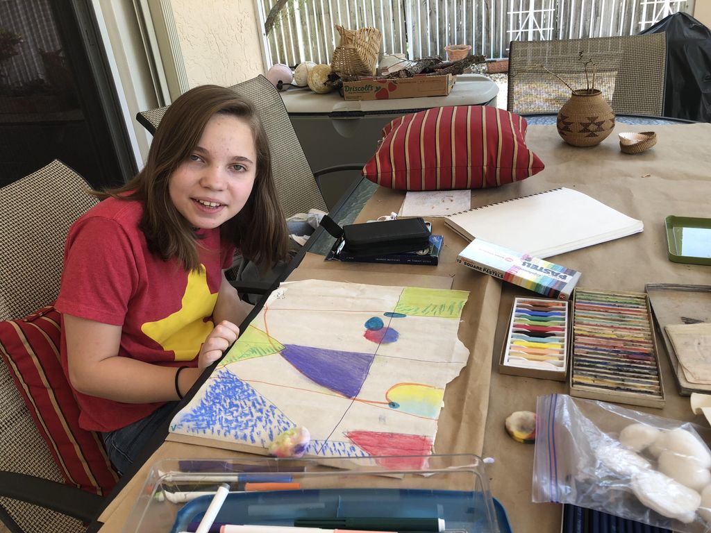 Katya using pastels & markers - elements of design