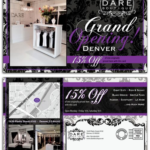 Postcard design done for grand opening of Dare Bou