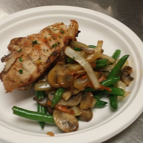 Grilled Chicken and sauteed vegetables.