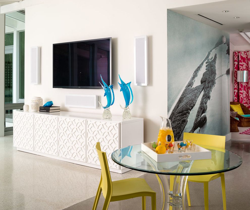 Custom built media console, lucite table base from