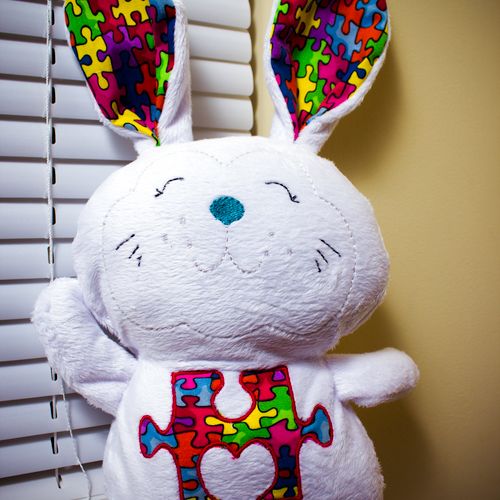 12 inch embroidered bunny for child with autism