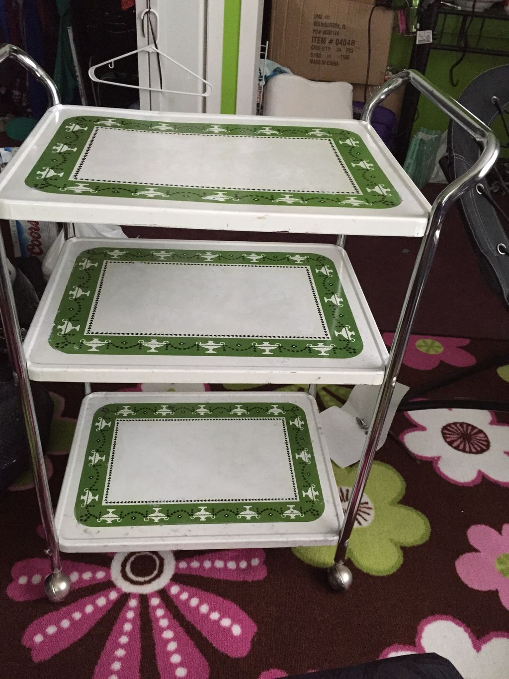 This is a table I turned into a bar cart for a fri