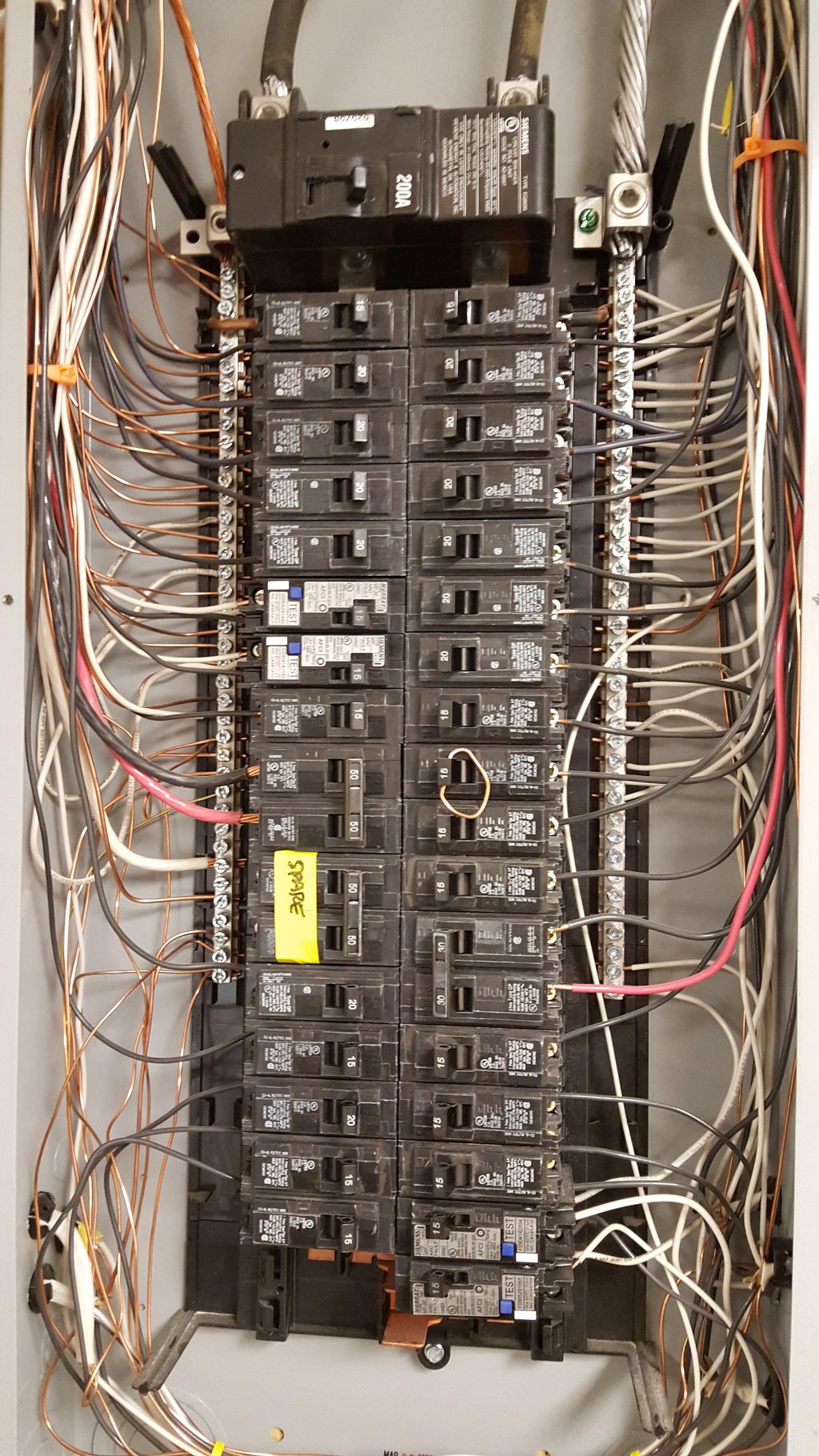 A modern 200 amp electric service panel. Service p