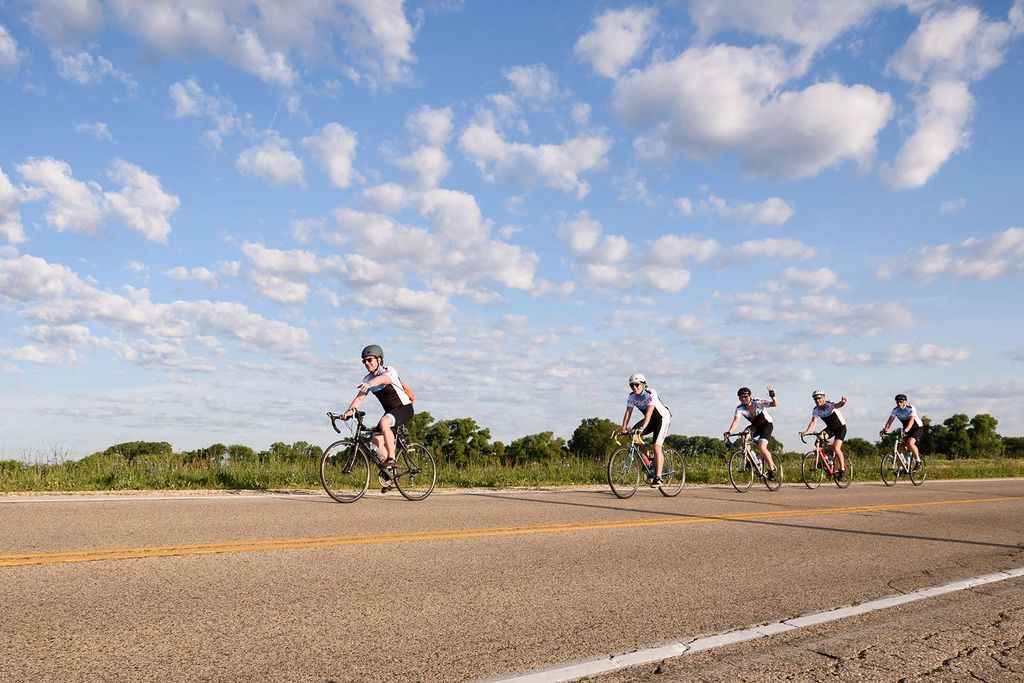 Riders on a country rode, raising money to fight a