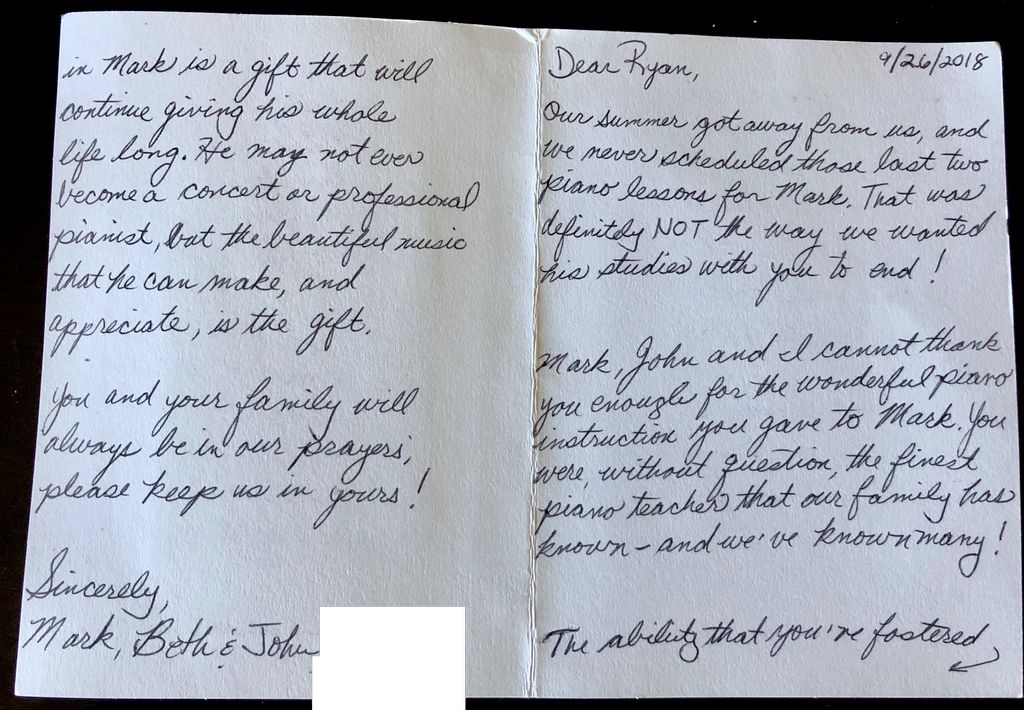 A touching note I got from Beth, Mark's mom. Mark 