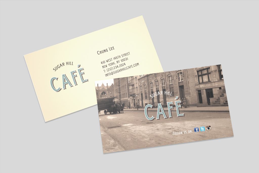 Business card for Sugar Hill Café identity system.