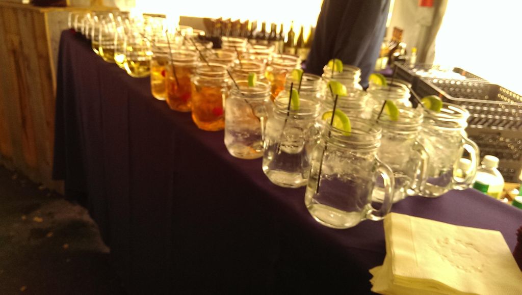 Pre-poured drinks waiting for wedding guests.