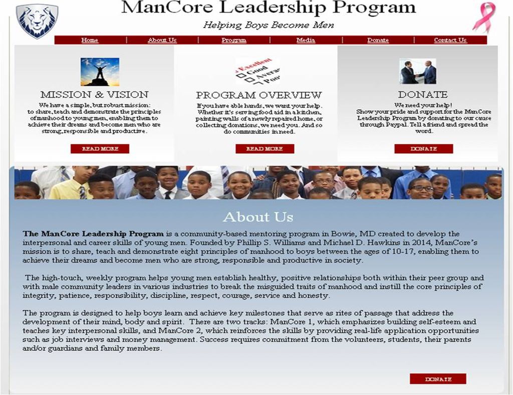 Overview of a nonprofit organization, ManCore (Bow