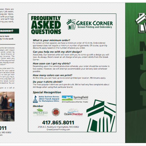A trifold sales brochure we completed for a t-shir