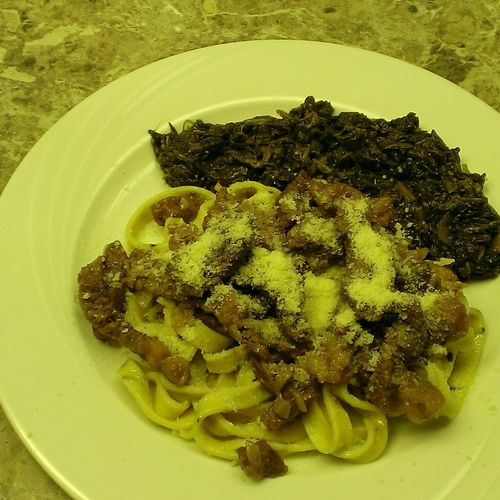Fresh made pasta with roasted, marinaded beef sauc