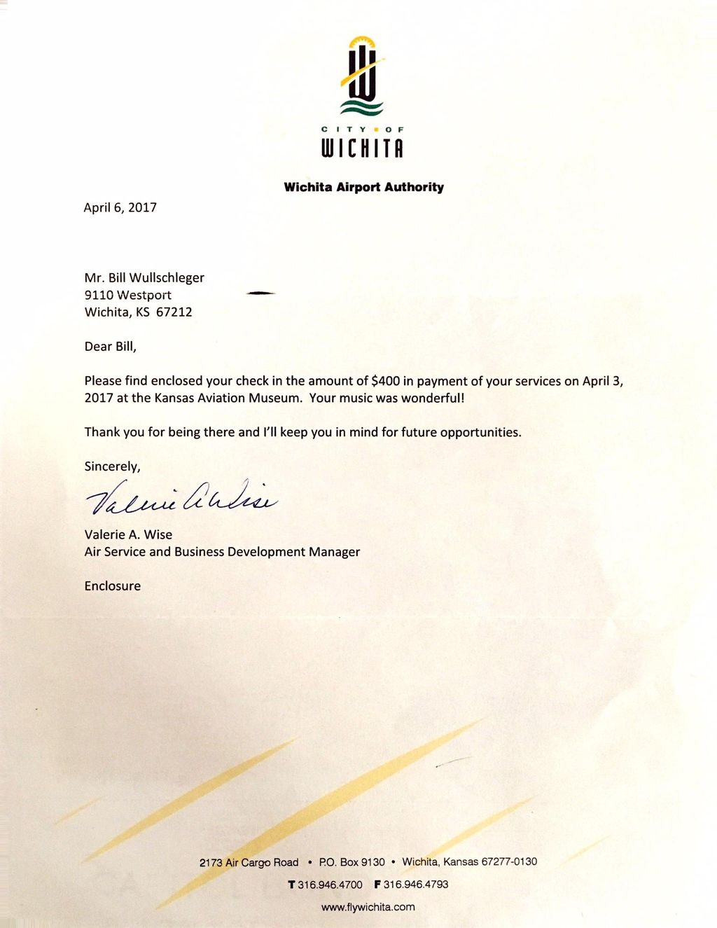 Letter from Wichita Airport Authority