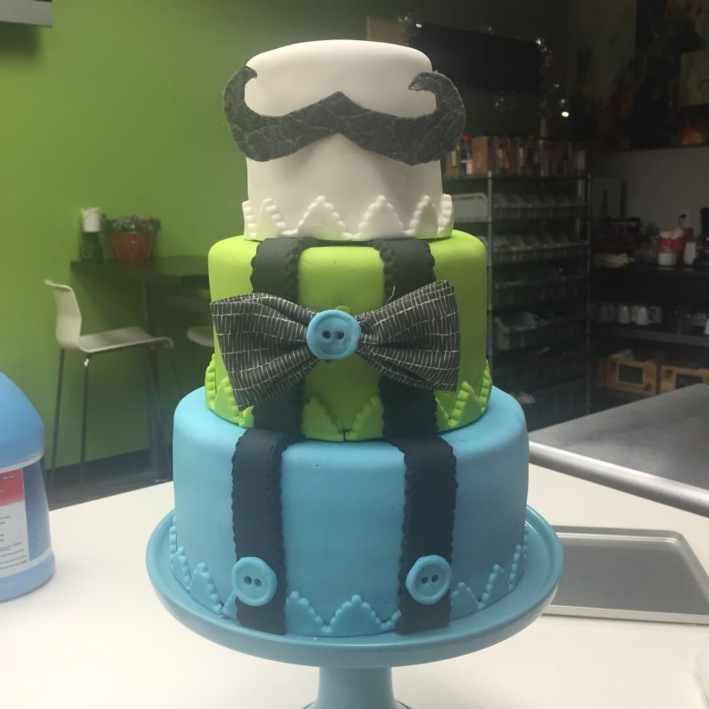 Three Tiered Baby Shower Cake- Mustache/Bowtie The