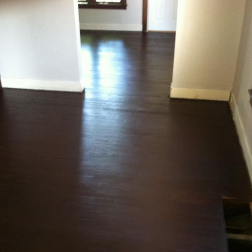 Floor refinished in Goshen, In. 2014. 
Stained and