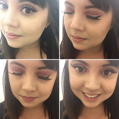 pink glitter eye makeup with false lashes
