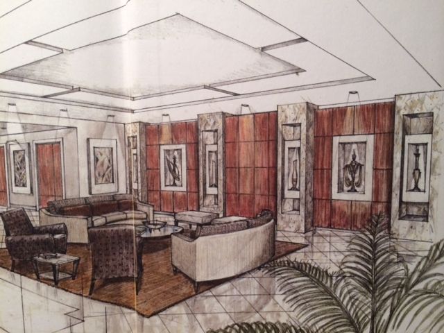 Fisher Island, Florida-hand sketched color renderi