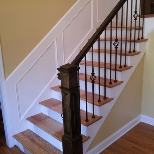 Another custom stair and railing with wainscoting 