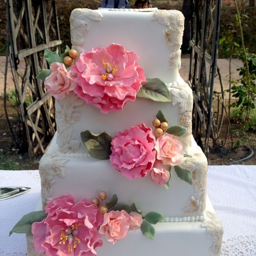 Pink Peonies wedding cake