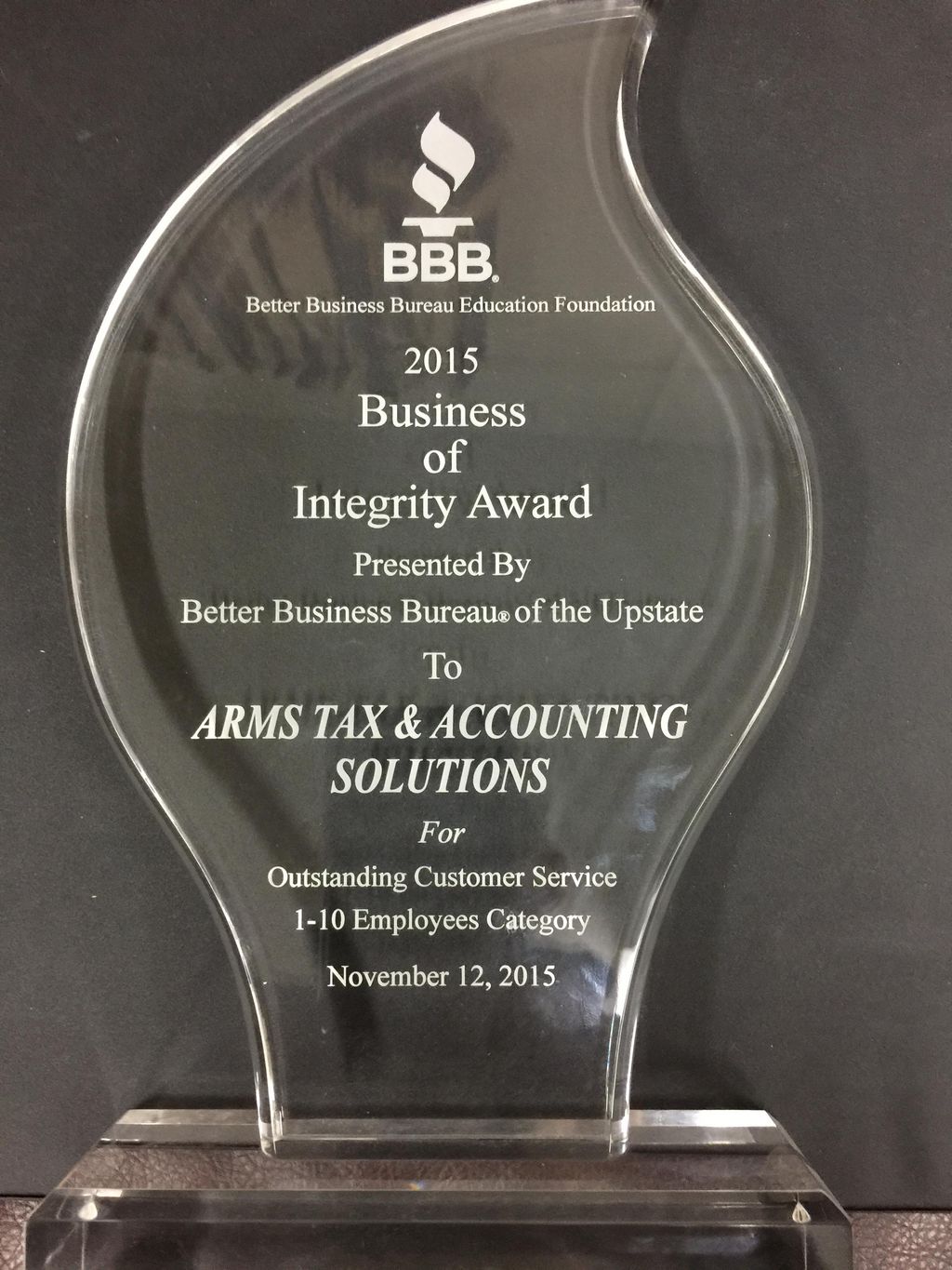Winner of the 2015 Integrity Award of outstanding 