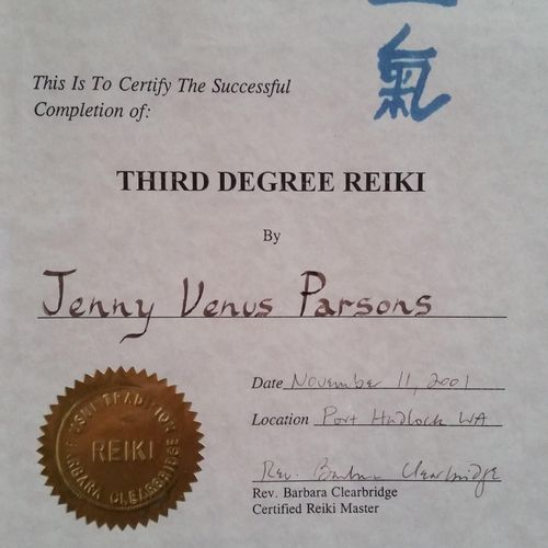 My original Reiki Master certificate, 2001. (under