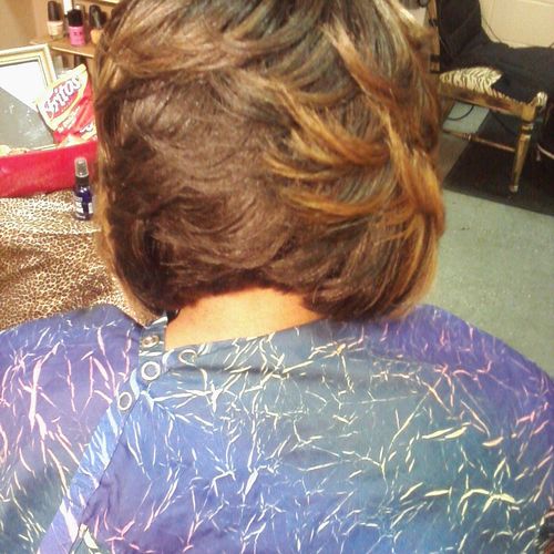Feathered Bob Haircut with Color! Back view!