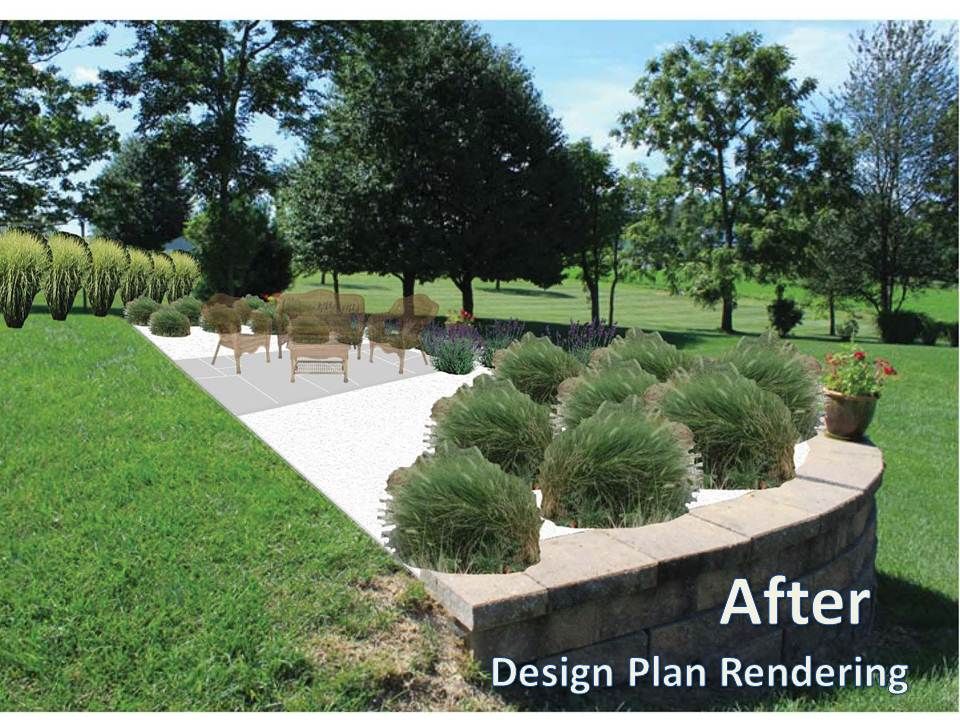 After.  Design rendering - a gravel patio area wit