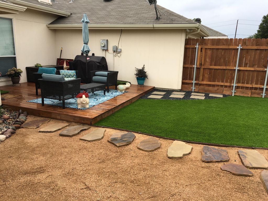 Cedar deck, artificial turf and dog run
