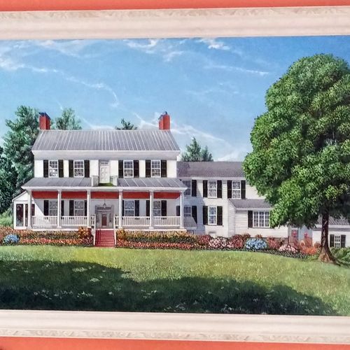 Painted canvas of client's home in Maryland hangin