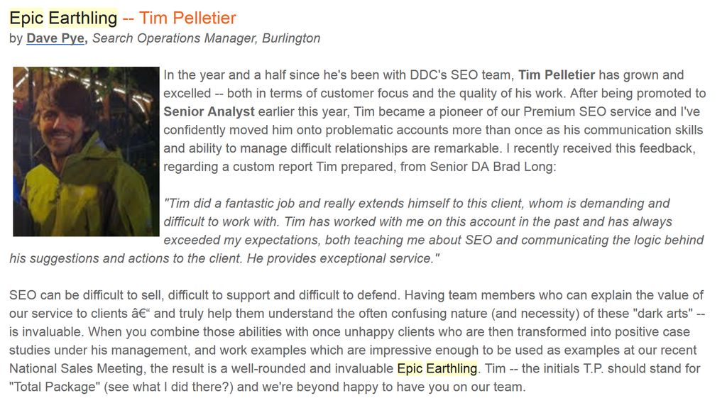 My Epic Earthling Award while at Dealer.com