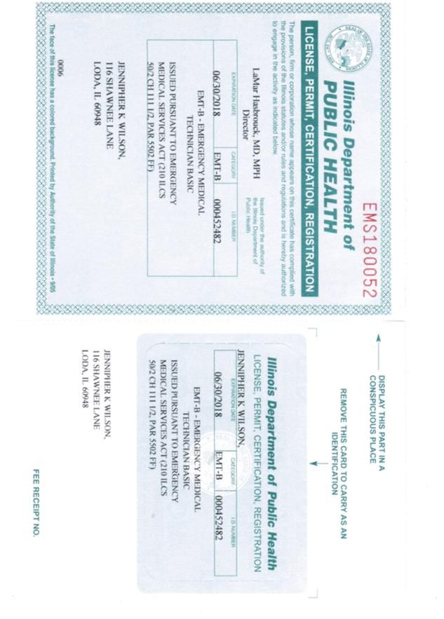 State of Illinois EMT License