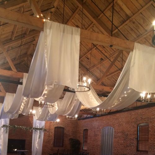 Custom ceiling draping. Rash Wedding, Cork Factory