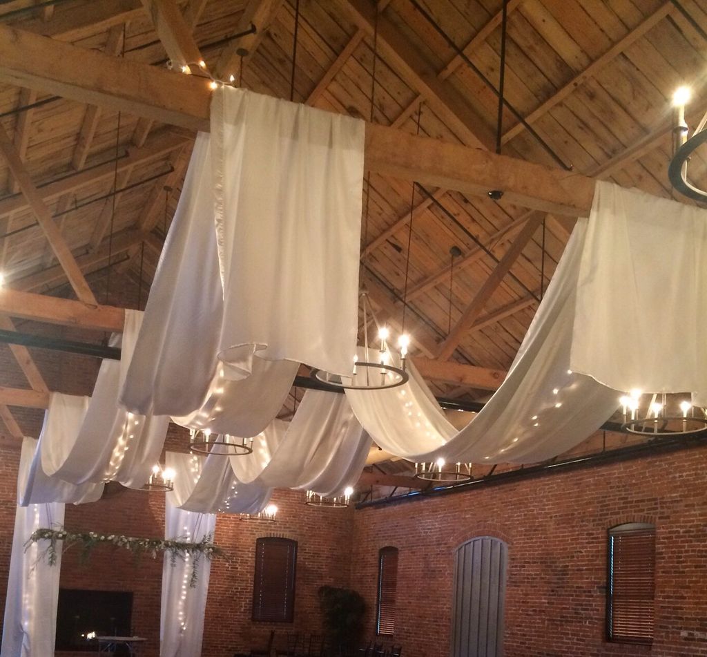 Custom ceiling draping. Rash Wedding, Cork Factory