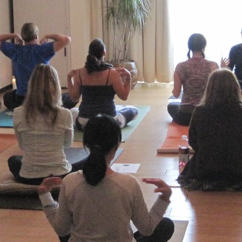 Teaching a heart chakra class at the Sedona Yoga F