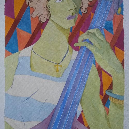 Watercolor Portrait in Picasso-inspired style