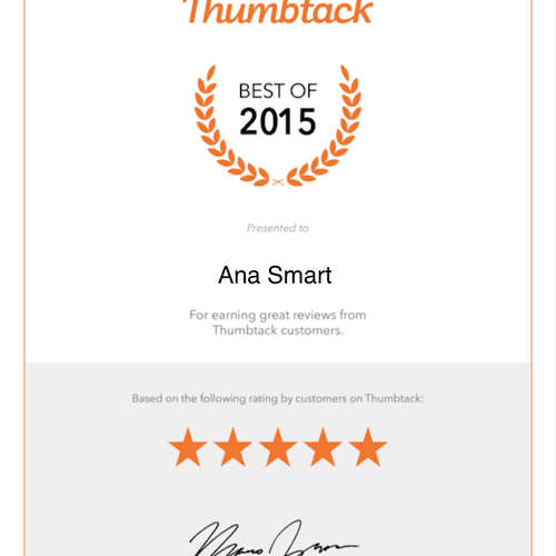 Proud to be a recipient of The Thumbtack Best of 2