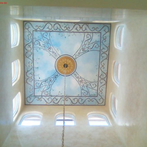 Sky on ceiling with Venetian Plaster finish.