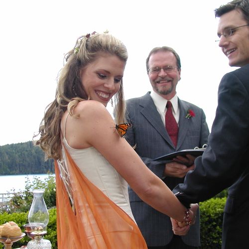 Butterfly release during Orcas Is wedding