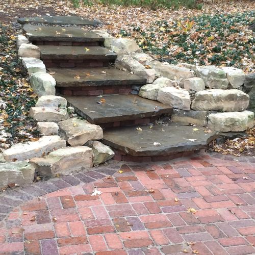 Flagstone Stairs and Brick Patio