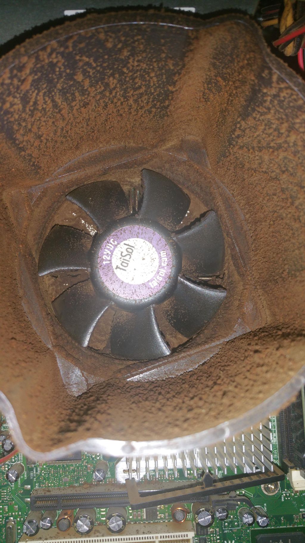 Inside customer desktop computer that overheated