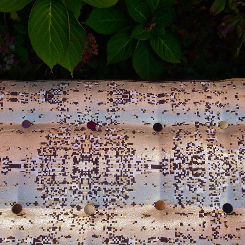 A bench in fabric created by a UK fabric designer,