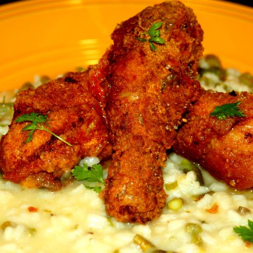 Honey Fried Chicken With Creamy Risotto.