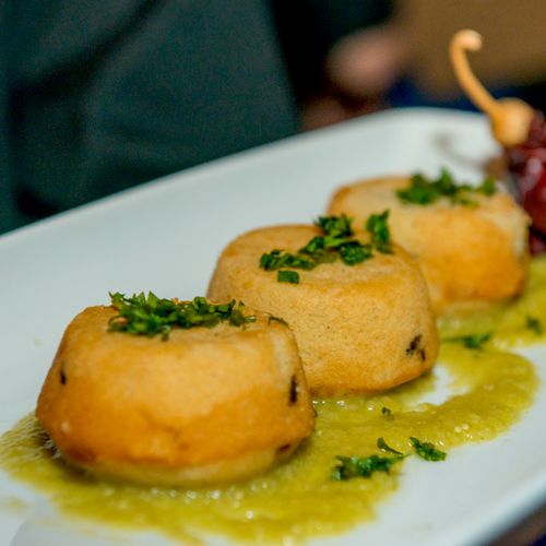Individual Tamale Cakes with Tomatillo Coulis