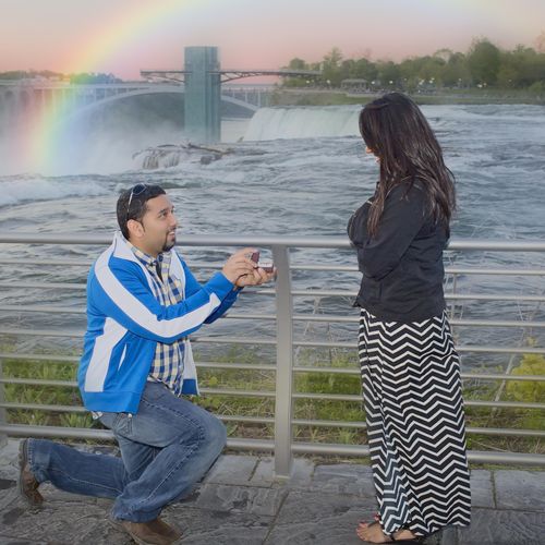 Proposal at Niagara Falls, camped out for an hour 