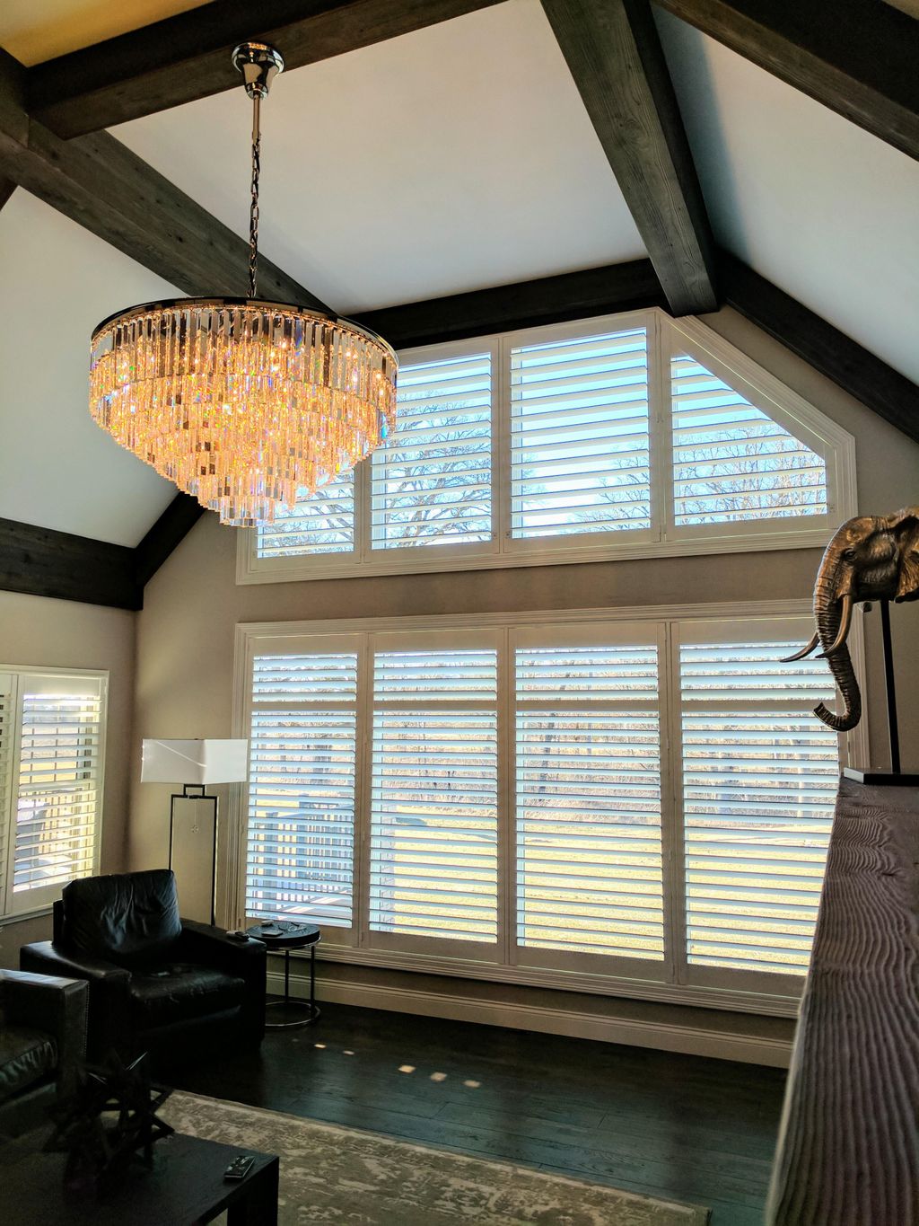 Custom Specialty Shape Wood Plantation Shutters.