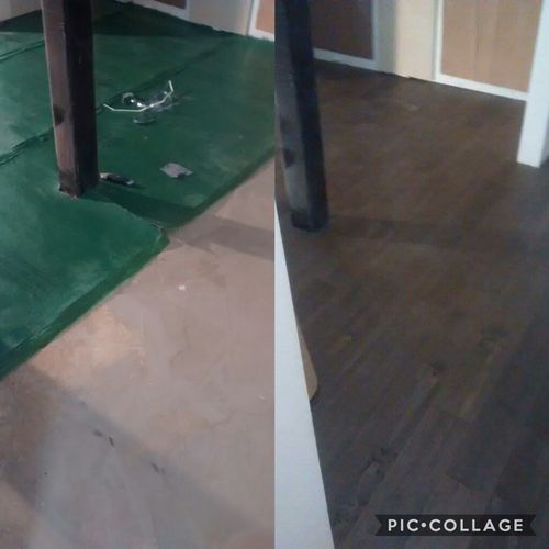 Before after laminate floor on concrete with under