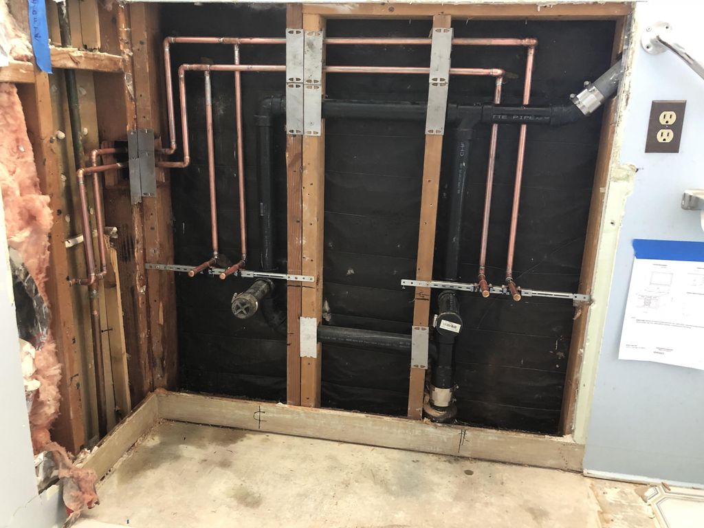 Bathroom remodel rough-in for two bathroom sinks 