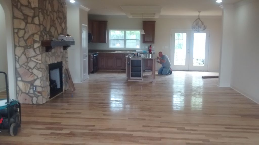 Mixed hardwoods , real rock fireplace