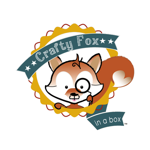Logo for Crafty Fox in a Box. The Fox was hand dra